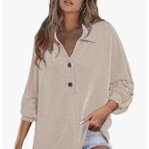 Ladies Pullover V Neck Casual Shirt Women Loose Fit Daily Long Sleeve Shirts 2XL
